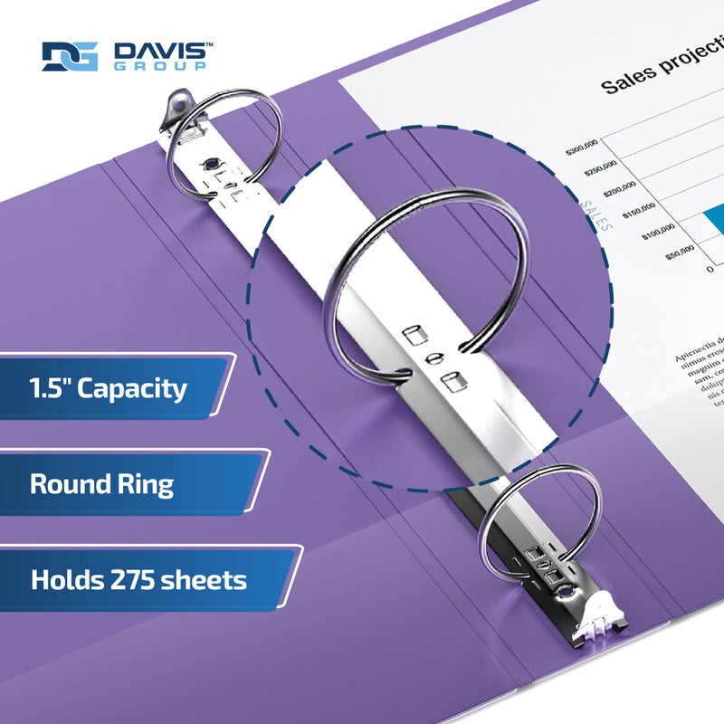 Davis Group Premium Economy 6-Pack 3-Ring Binders for School or Office, Round-Ring Binders, 1.5 Inch, Purple - Image 2